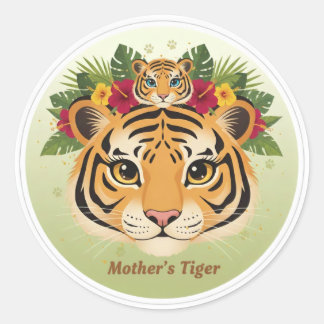 Primary: Cute Mother Tiger and Cub Sticker - Maa b