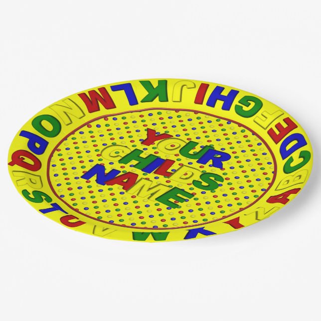 Primary Dots Alphabet, Yellow-Paper Plate (Angled)