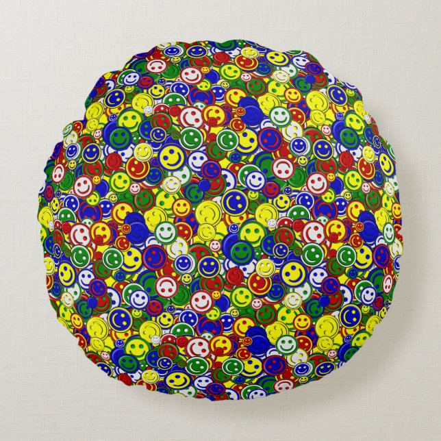 Primary Face Beads-YELLOW-ROUND PILLOW (Front)
