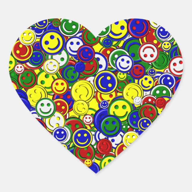 Primary Happy Face Allover Beads Heart Sticker (Front)