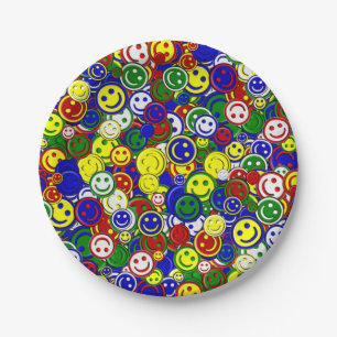 Primary Happy Face Allover Beads Paper Plate