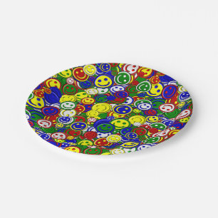 Primary Happy Face Allover Beads Paper Plate