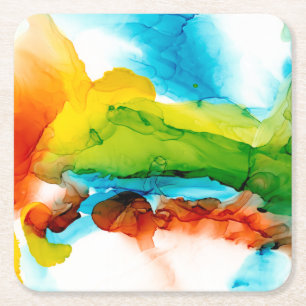 Primary Plume - Watercolors Square Paper Coaster