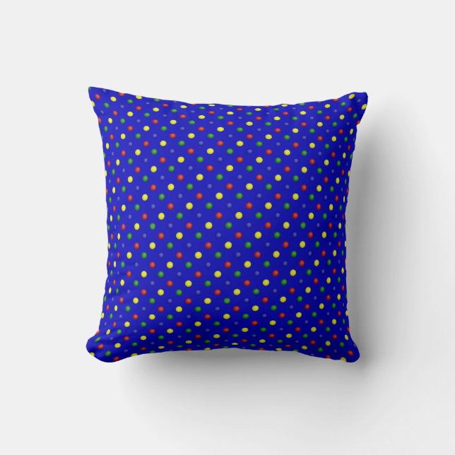 Primary Polka Dots Blue-Square Throw Pillow (Front)