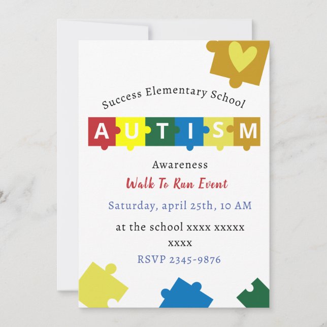 Primary School Autism Awareness Invitation (Front)