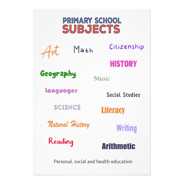 Primary School Subjects Photo Print (Front)