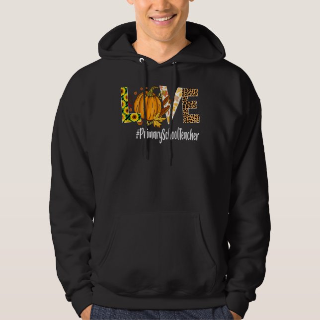 Primary School Teacher Love Fall Pumpkin Leopard H Hoodie (Front)