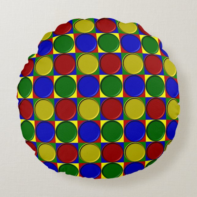 Primary Squares Inverted Dots-ROUND THROW PILLOW (Front)