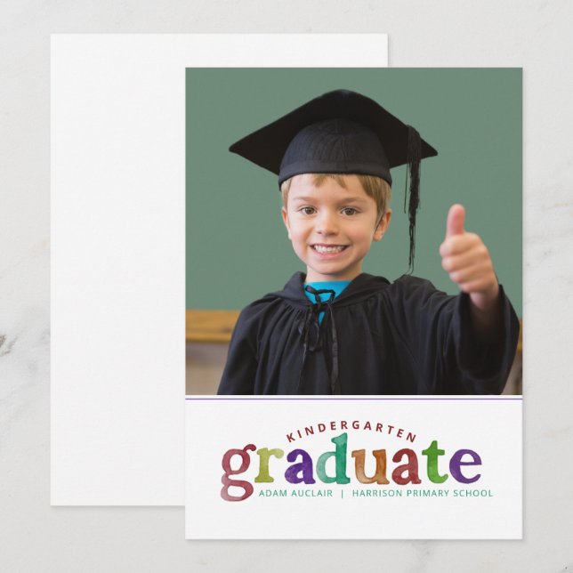 Primary Watercolor painted Kindergarten Graduate Invitation (Front/Back)