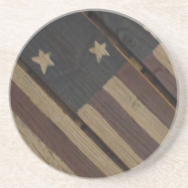 primative wood american flag: red, white, blue coaster (Front)