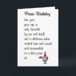 Prime Birthday A Funny Happy Birthday Poem Card<br><div class="desc">A funny happy birthday card,  featuring a bad poem and illustration,  for someone born on a date that is only divisible by one and itself (and likes math). Our character,  tillie,  is wearing a birthday hat and holding a plate of prime rib.</div>