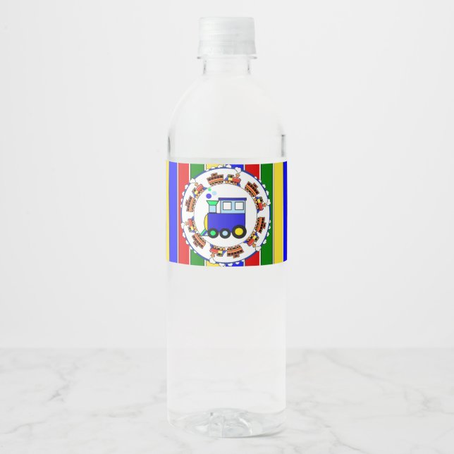 Prime Colours Choo Choo Train Baby Shower Birthday Water Bottle Label (Front)
