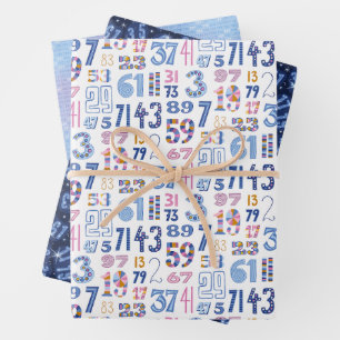 Prime Numbers White Set of 3 Wrapping Paper Sheets