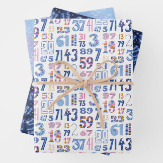Prime Numbers White Set of 3 Wrapping Paper Sheets