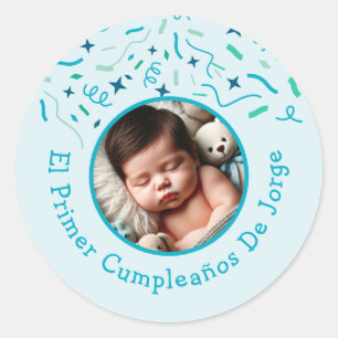 Primer Cumpleaños de Bebé Fiesta Infantil Con Foto Classic Round Sticker