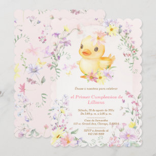 Primer Cumpleaños Pato de Goma Rosa para Niña Invitation