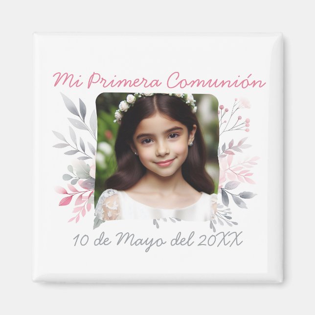 Primera Comunión con Foto y Flores Spanish Magnet (Front)