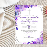 Primera Comunion Invitacion Cute Purple Flowers