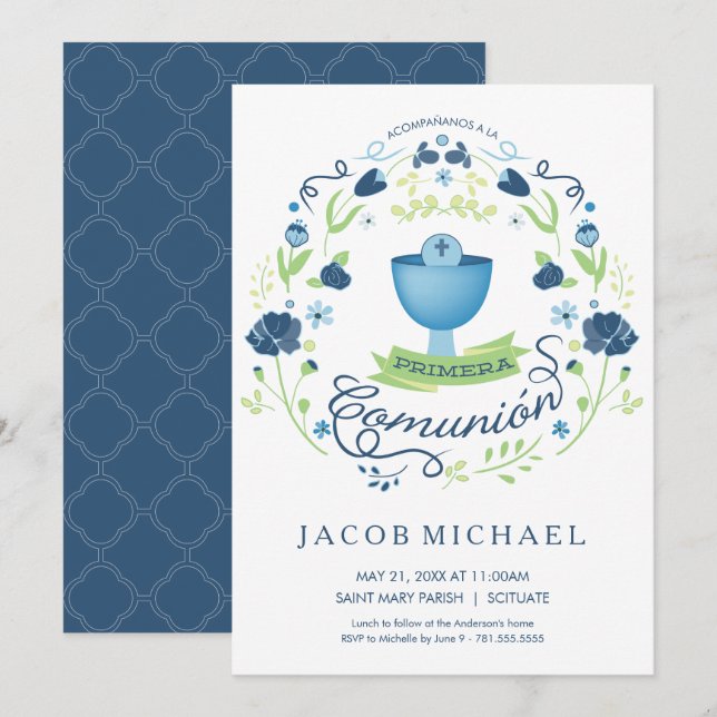 Primera Comunión Invitación - Spanish, Boy's Card (Front/Back)