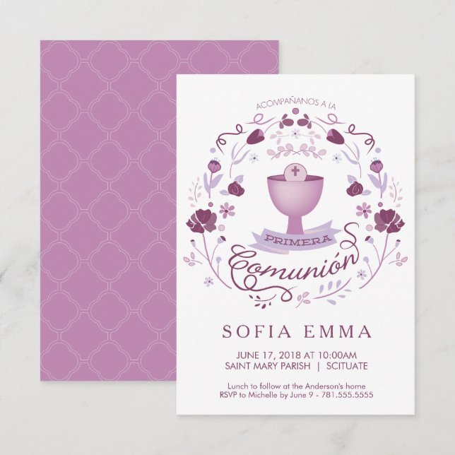 Primera Comunión Invitación - Spanish, Girl's Invitation (Front/Back)