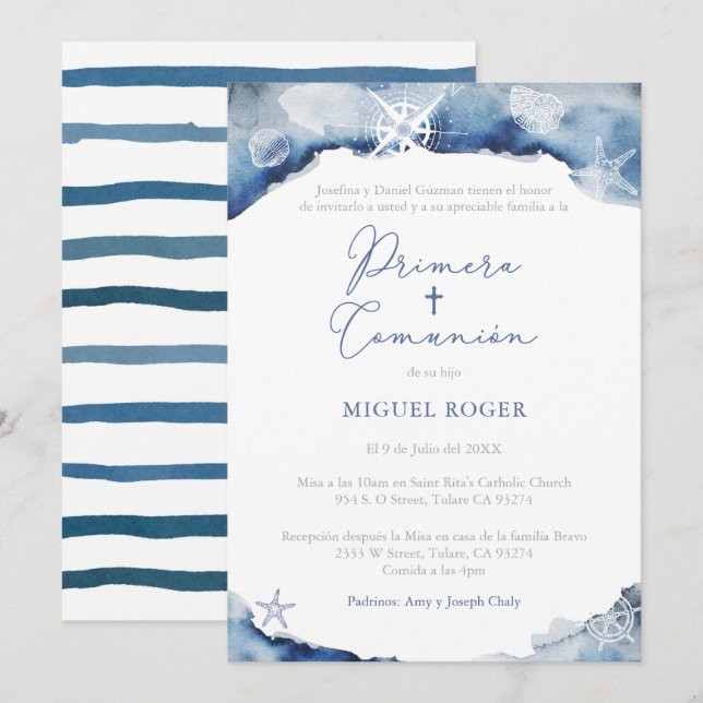 Primera Comunión Para Niño, Boy 1st Communion Invitation (Front/Back)