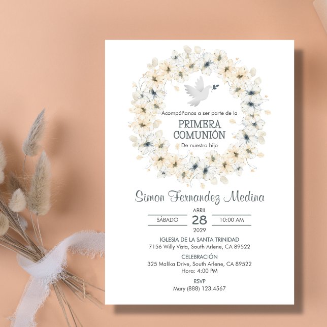 Primera Comunion White Flowers First Communion Invitation (Creator Uploaded)