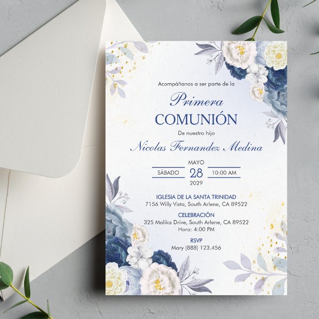 Primera Comunion White Flowers First Communion Invitation (Creator Uploaded)