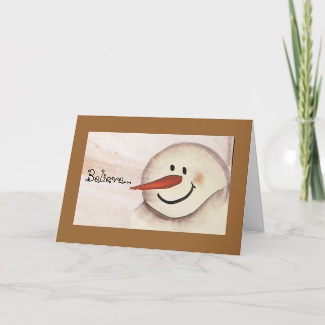 Primitive Acrylic Painted Snowman Christmas Holiday Card (Front)