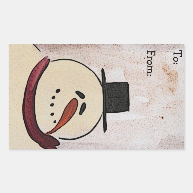 Primitive Acrylic Painted Snowman Christmas Tag (Front)