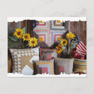Primitive Americana Antique Quilt Postcard