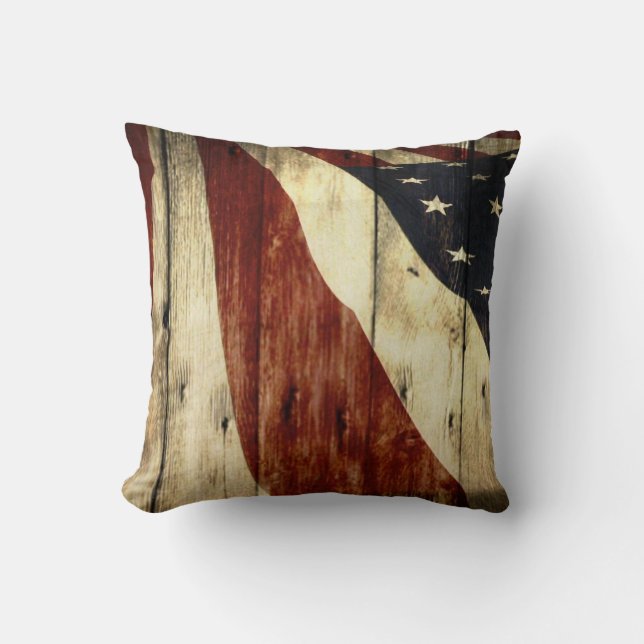 Primitive Americana Barn Wood American Flag Cushion (Front)