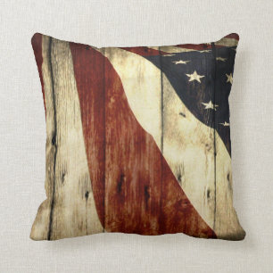 Primitive Americana Barn Wood American Flag Cushion
