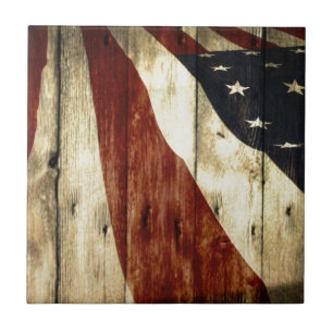 Primitive Americana woodgrain American Flag Tile