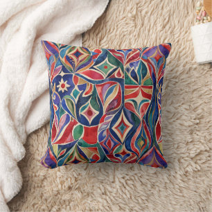 Primitive Art Colourful Watercolor  Cushion