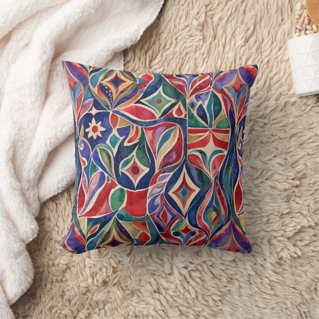 Primitive Art Colourful Watercolor  Cushion (Blanket)
