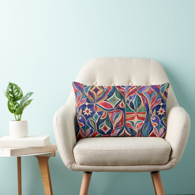 Primitive Art Colourful Watercolor  Lumbar Cushion (Chair)