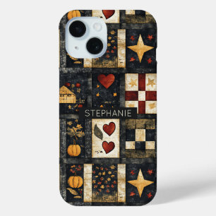 Primitive Autumn Quilt Pattern   Farmhouse Harvest iPhone 15 Case