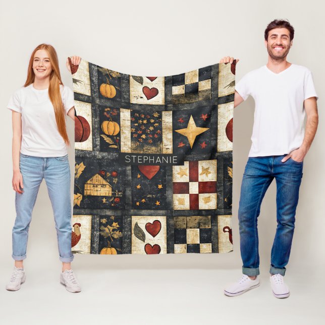 Primitive Autumn Quilt Pattern | Farmhouse Harvest Fleece Blanket (In Situ)
