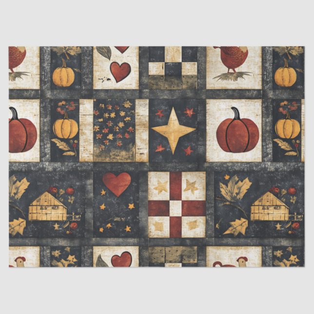 Primitive Autumn Quilt Pattern | Farmhouse Harvest Tissue Paper (Front)