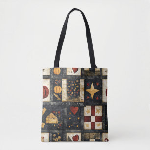 Primitive Autumn Quilt Pattern Farmhouse Harvest Tote Bag