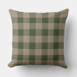 Primitive Autumn Rustic Cabin Green Check Plaid Cushion