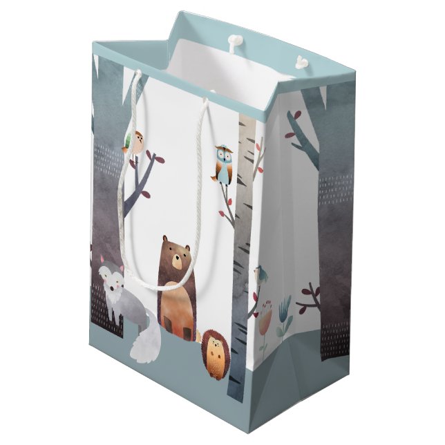 Primitive Baby Woodland Animals Trees Birds Medium Gift Bag (Back Angled)