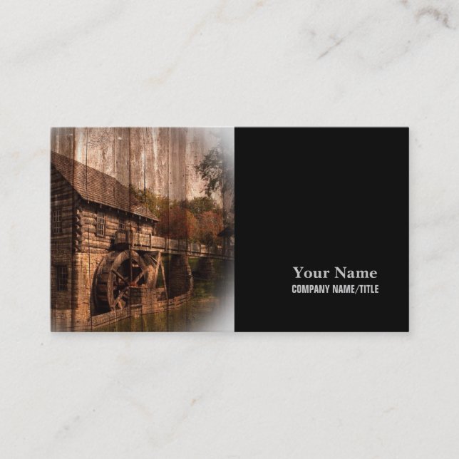 Primitive Barn Wood farmhouse mill water wheel Business Card (Front)