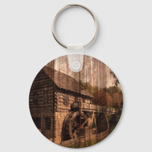 Primitive Barn Wood farmhouse mill water wheel Key Ring