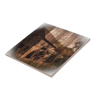 Primitive Barn Wood farmhouse mill water wheel Tile