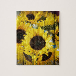 Primitive Barn Wood Western Country Sunflower Jigsaw Puzzle