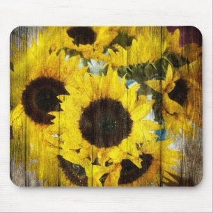 Primitive Barn Wood Western Country Sunflower Mouse Mat