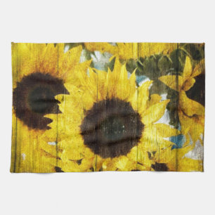 Primitive Barn Wood Western Country Sunflowers Tea Towel