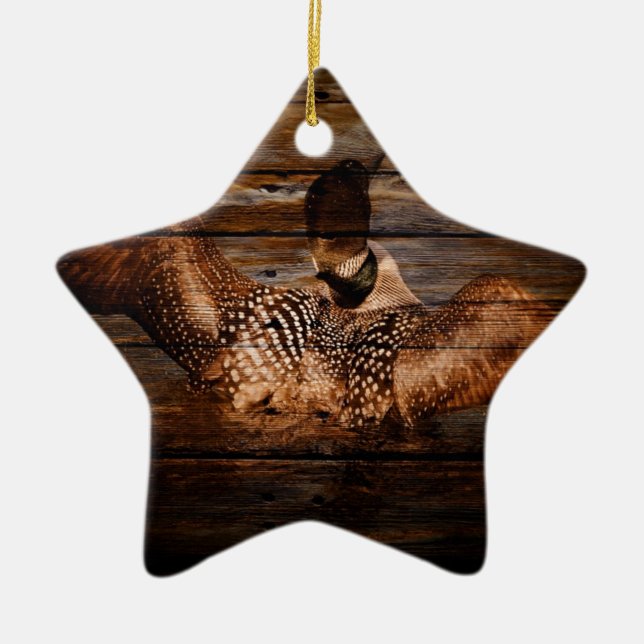 Primitive Barn wood Western Country waterfowl Loon Ceramic Tree Decoration (Front)