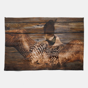Primitive Barn wood Western Country waterfowl Loon Tea Towel